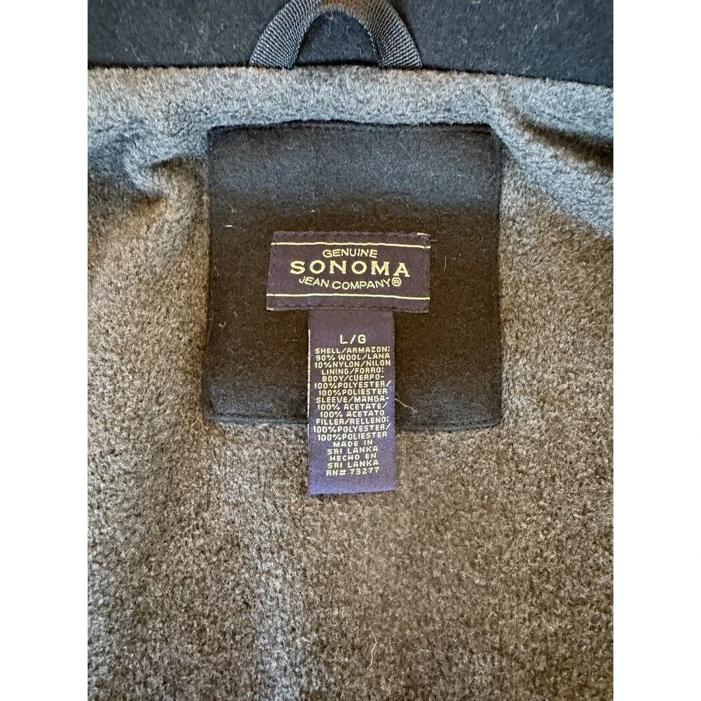 Men’s Black Wool Navy Pea Coat-Sonoma Brand-Large-Fleece Lining-EUC